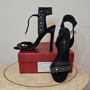 Black Women's Heels with Silver Accents